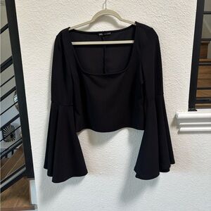 Zara Cropped Black Top with Flared Arms